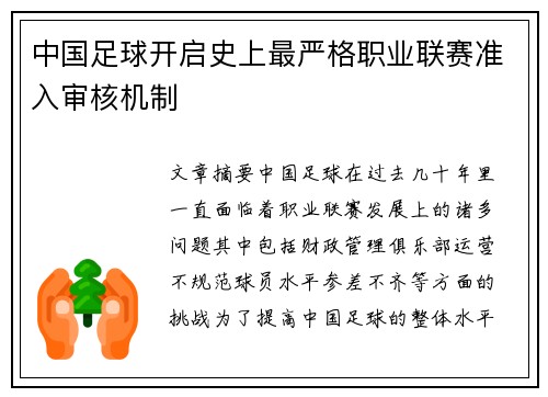中国足球开启史上最严格职业联赛准入审核机制